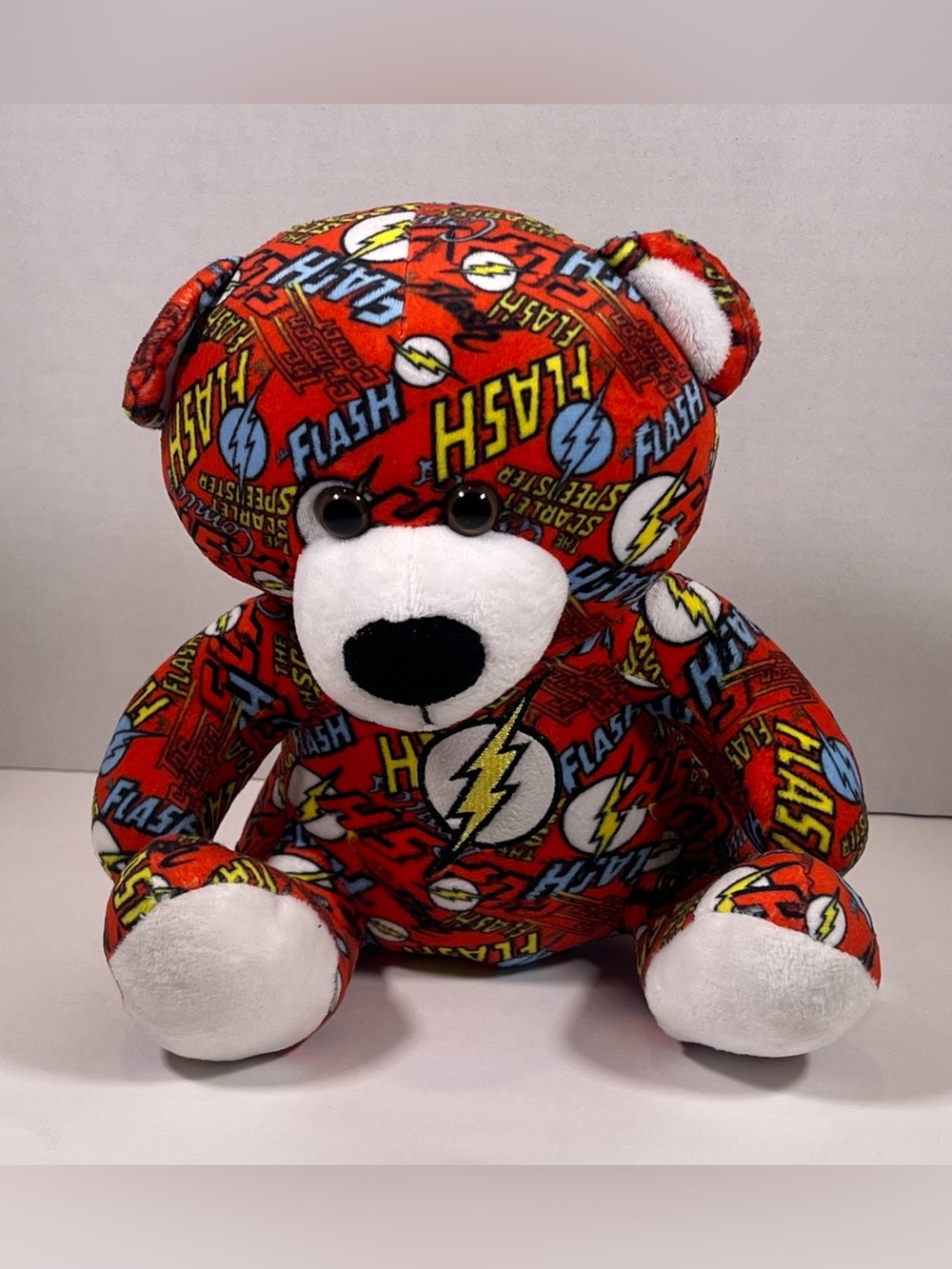 Flash Themed Red Plush Bear - Graphic Lightning Design